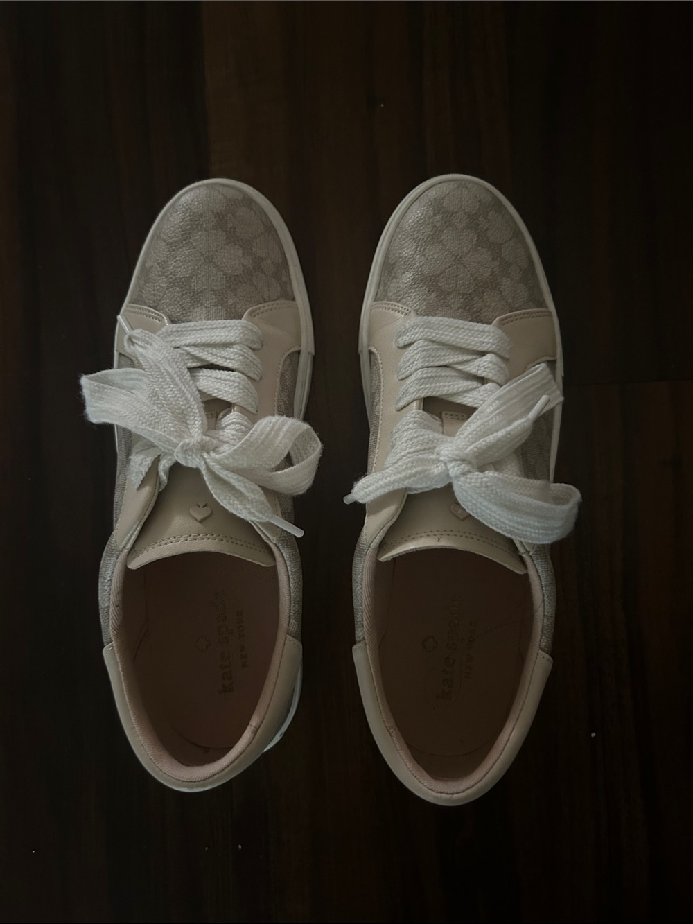 kate spade Cream and Beige Logo-Print Leather Sneakers